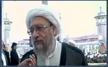حضور آیت الله املی لاریجانی در تجمع  مردم قم در محکومیت جنایات اسرائیل در حمله به بیمارستان المعمدانی غزه